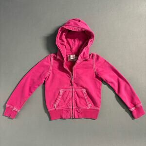 TRUE RELIGION Girls Big T Double Stitch Pink Hoodie Size S 100% Cotton Y2K Style